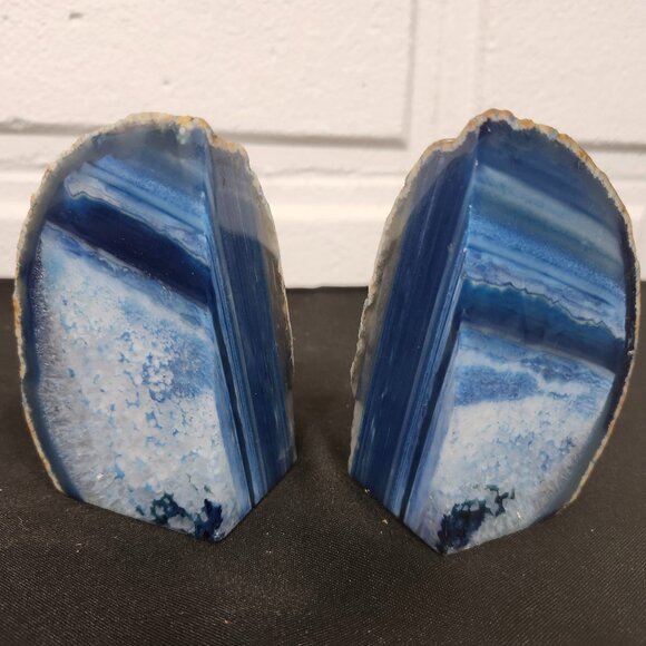 Vintage Blue Agate Stone Bookends by Brazil Gems - Picture 1 of 9
